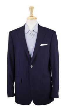 Hardwick Solid Navy Blue Mother of Pearl Buttons 2-Btn Wool Blazer Jacket 40L